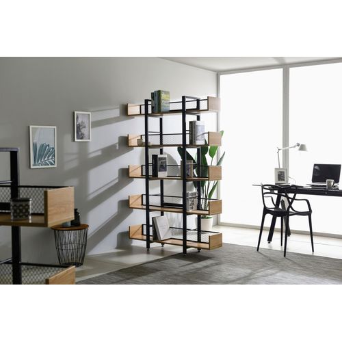 Raumteilerregal MÖBILIA, beige (natur, schwarz), B:120cm H:180cm T:30cm, MDF, Metall, Regale, Raumteilerregal, als Regal und Raumteiler einsetzbar