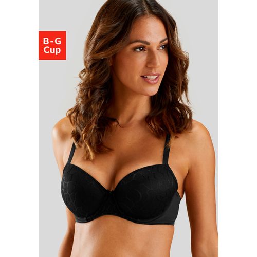 Schalen-BH LASCANA "Chiara", Damen, Gr. 75, Cup E, schwarz, Spitze, Obermaterial: 85% Polyamid (TACTEL), 15% Elasthan (LYCRA), BHs Schalen-BH, mit graphischem Netz-Muster, Dessous