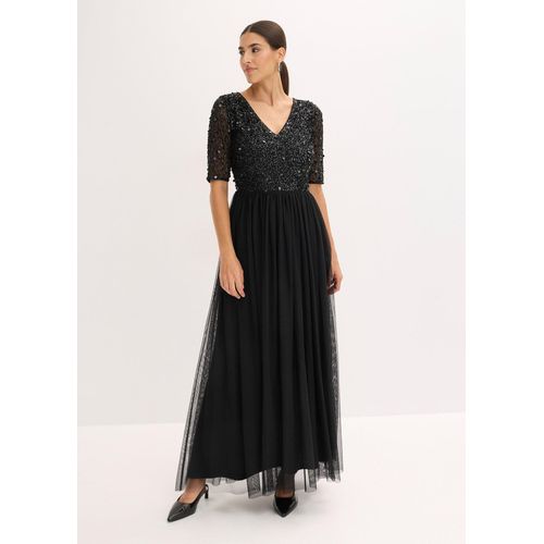 bonprix Abendkleid aus zartem Tüll mit Paillettenstickerei, schwarz, Gr.40, Elegantes Kleid aus Tüll mit bezaubernder Paillettenstickerei im Oberteil