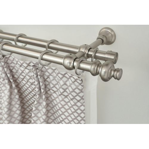 Gardinenstange GARESA "ANDREA", silber (mattnickelfarben), L:140cm Ø:20mm, Metall, Gardinenstangen, Gardinenstange, Vorhanggarnitur, verlängerbar, Endknopf Profil groß, mit Ringen