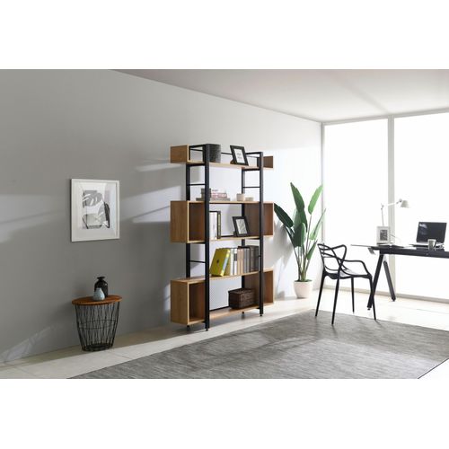 Raumteilerregal MÖBILIA, beige (natur, schwarz), B:120cm H:180cm T:30cm, MDF, Metall, Regale, Raumteilerregal, als Regal und Raumteiler einsetzbar