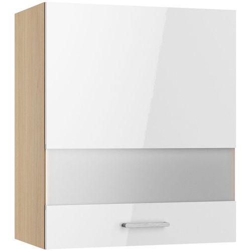 Hängeschrank KOCHSTATION "KS-Lucy", weiß glanz, eiche hell, B:60cm H:70,4cm T:34,6cm, Schränke, Hängeschrank, Breite 60 cm, mit 1 Segmentglastür, 2 Einlegeböden, Soft-Close
