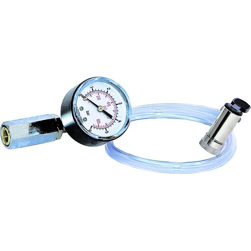 Anschlussadapter mit Ventilhahn, Manometer und Klemmventil für Gefäßfüller, Druckgasdosen und Ausdehnungsgefäße