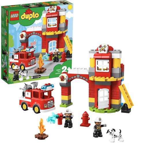 LEGO 10903 DUPLO Feuerwehrwache mit Feuerwehrauto und Feuerwehrmann-Figuren, Motorikspielzeug, Feuerwehr Spielzeug für Kleinkinder, Licht & Geräusche