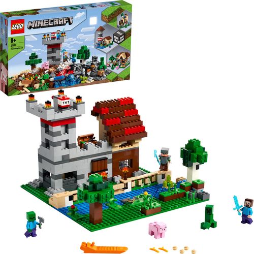 LEGO 21161 Minecraft Die Crafting-Box 3.0 2-in-1 Set Schloss oder Farm mit Figuren: Steve, Alex und Creeper