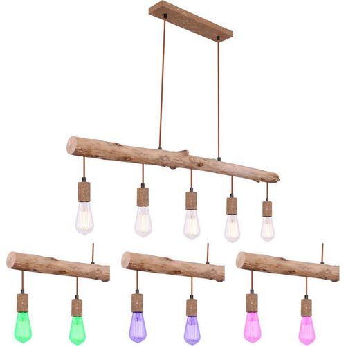 RGB LED Hängeleuchte, Holzbalken, rostfarben, L 100cm, JAKOB
