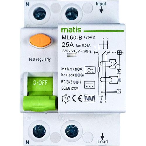 Matis FI Schutzschalter Typ B allstromsensitiv 30mA/25A 2-Pol Intertek