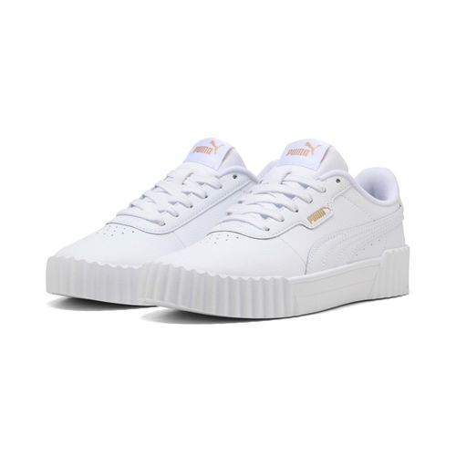 Sneaker PUMA "CARINA 3.0 JR", Mädchen, Gr. 36, weiß (puma weiß, puma gold), Synthetik, Schuhe Sneaker, mit Schnürung, leicht profiliertes Laufsohlenprofil, für Jugendliche