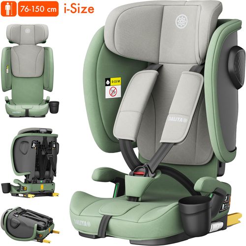 Daliya® JOYMAX i-Size Kindersitz, ISOFIX, Top Tether mit Warnmelder, für Kinder 76-150 cm, ab 15 Monaten, 9-36 kg, Autokindersitz | Grün