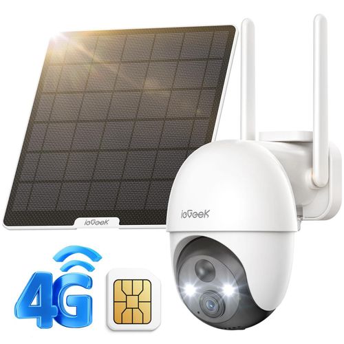 ieGeek 4G LTE Überwachungskamera Aussen Solar,Überwachungskamera ohne WLAN,Outdoor Kamera,355°/120° Schwenkbar,Farb-Nachtsicht, PIR Erkennung,IP66