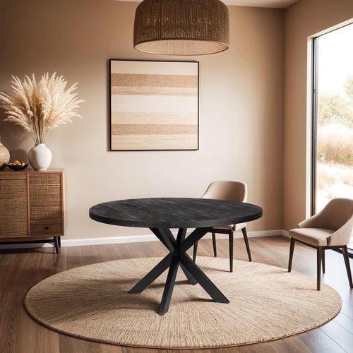 Zita Home EL - Esstisch - 130cm rund - schwarz - Massivholz Metall Kreuzbein