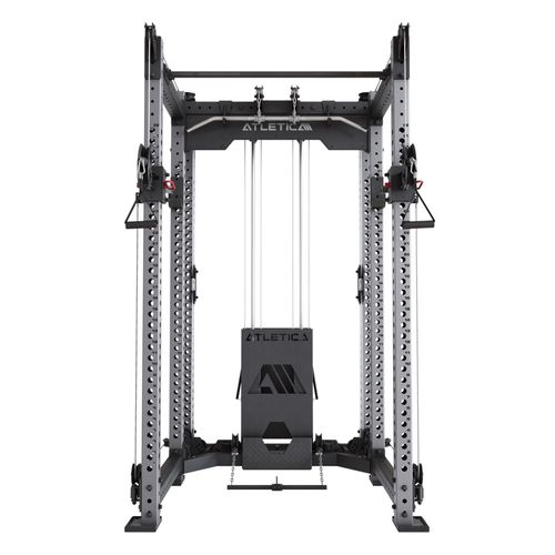 ATLETICA R8 Alpha | Power Rack | Squat Rack & Kabelzug | 180kg Steckgewichte für Cable Cross, Latzug, Rudern | Klimmzugstange, J-Hooks | Edelstahl