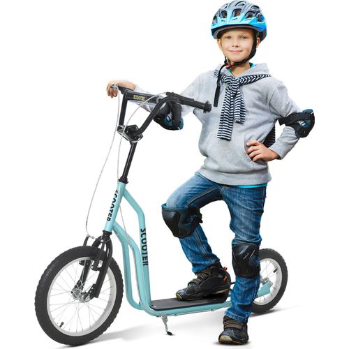 Kinderroller ab 5 Jahre mit 16/12 Zoll Luftreifen, Blau, 135x58x88-94 cm, Scooter Tretroller Cityroller Kickboard