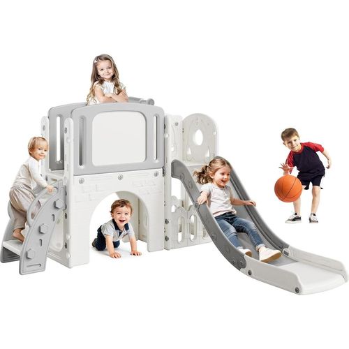 Rutsche & Klettergerüst für Kleinkinder - Spielset - 8-in-1 - Basketballkorb - Tunnel - Wipptier - Stauraum - Gold