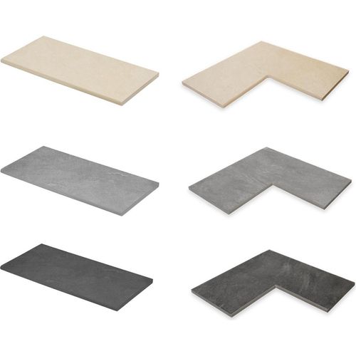 Trend Keramik-Beckenrandsteine Set f. REB 600 x 300 cm | Ecke 90 Grad | Earthstone Nero / Dunkelgrau