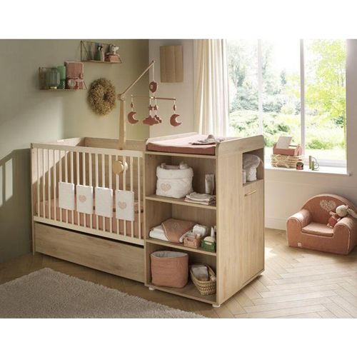Kombi-Kinderbett, Umbaubar, Adele, 120 x 60 cm, Buche, Inklusive Wickelkommode, Umbaubar zum Juniorbett