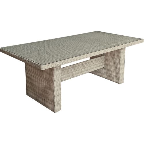 Gartentisch DELHI - Kunststoff, Sesamgrau, 200x100x75cm | Terrassentisch Wetterfest Outdoor Glastisch