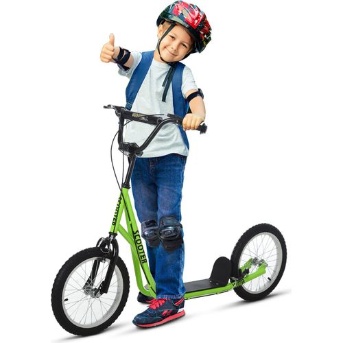 Kinderroller Scooter Tretroller Cityroller Kickscooter Roller Kinder Kickboard mit Luftreifen und Handbremse Scooter Kinder ab 5 Jahre 16 Zoll Grün 139 x 58 x 90-96 cm
