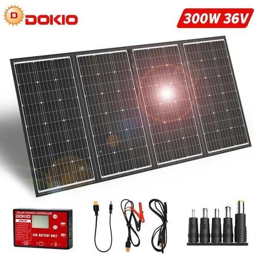 Tragbares Solarpanel - Faltbar flexibel 4-teilig - 295W 18V - Monokristallin - Wasserdicht - Für Camping Wohnmobil Boot