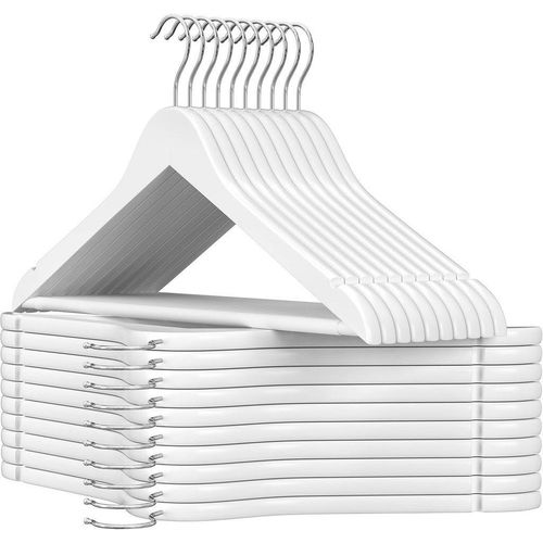 Kleiderbügelset, Weiß, Holz, Ahorn, massiv, 44.5x23x1.2 cm, Haken drehbar, rutschfest, Garderobe, Kleiderbügel