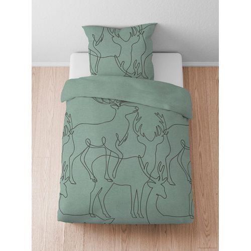 Bettwäsche BIBERNA Gr. 1, grün, B/L: 135cm x 200cm, Flanell, B/L: 80cm x 80cm, 1 Stk., Flanell, 100% Baumwolle, Bettwäsche, Bettwäsche