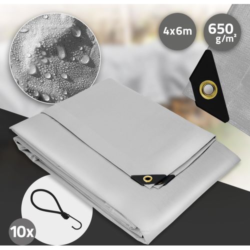 Graues PVC-Dachzeil 4x6m 650g/m² mit Ösen und 10 Gummibändern
