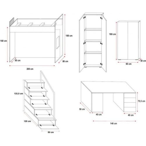 Kinderzimmer Doppelstockbett Weiß Tisch Schrank Multifunktion Etagen Hochbett