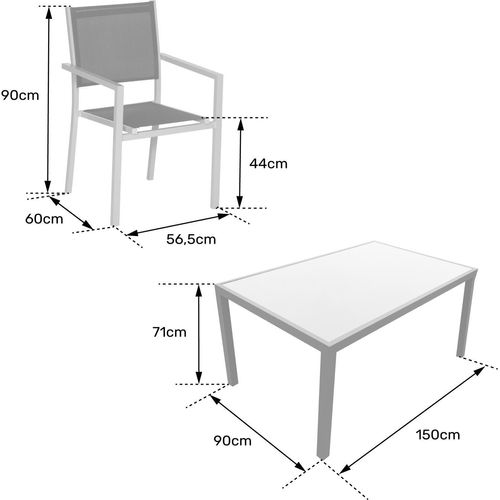 Gartenmöbel BERGAMO aus taupefarbenem Textilene 6-Sitzer - taupefarbenes Aluminium