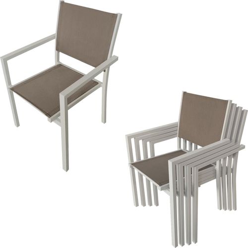 Gartenmöbel BARI aus taupefarbenem Textilene 8 Sitzplätze - taupefarbenes Aluminium