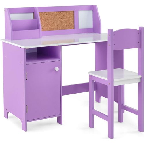 Kinderschreibtisch- und Stuhlset mit Stauraum, lila Holz