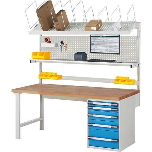 eurokraft pro Werkbank mit Systemaufbau Serie 7000, mit Systemaufbau 7, BxT 2000 x 900 mm