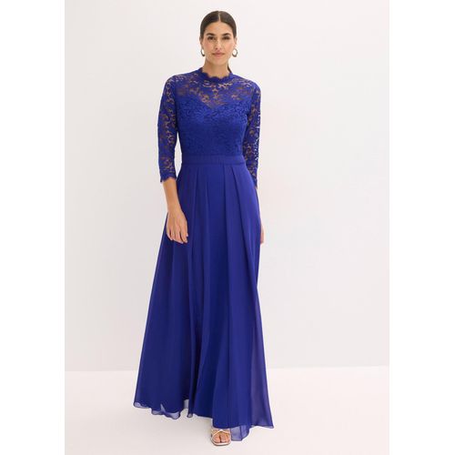 bonprix Maxikleid mit Spitze, blau, Gr.48, Bezauberndes Abendkleid mit Spitze im Oberteil und einem Rock aus strukturiertem Crepe sowie einem überlappendem Rock aus feinem Chiffon.