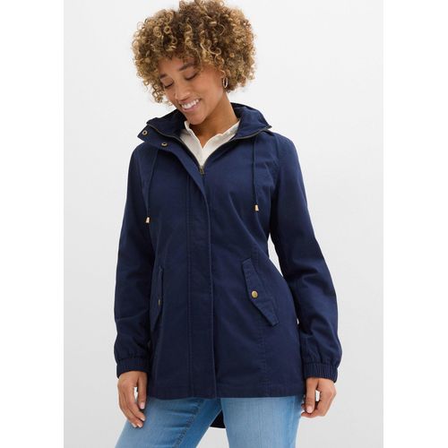 bonprix Baumwoll-Übergangsparka mit bedruckter Kapuze, blau, Gr.38, Lässiger Parka mit seitlichen Taschen aus Baumwolle, aus 100% Baumwolle