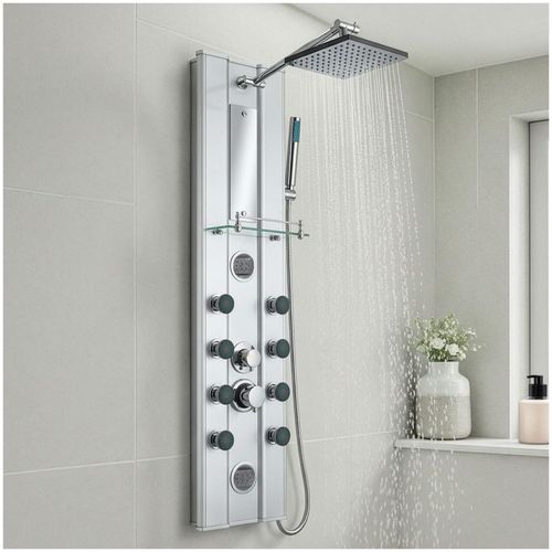 tectake® Aluminium Duschpaneel, Regendusche, 10 Massagestrahler, Antikalktechnik