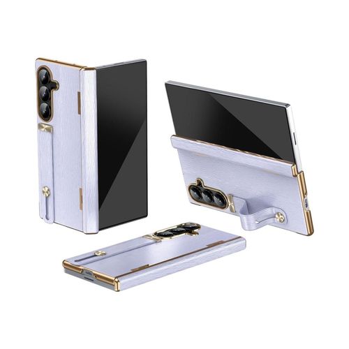 Für Samsung Galaxy Z Fold7 Design Leder Hülle mit Handriemen Lila