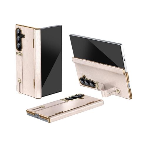 Für Samsung Galaxy Z Fold7 Design Leder Hülle mit Handriemen Pink