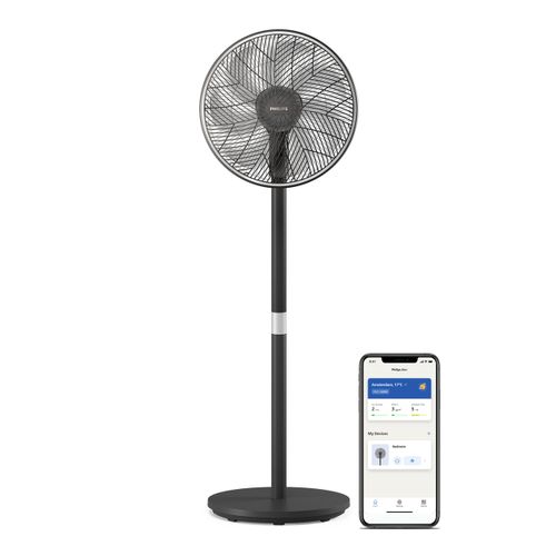 Standventilator PHILIPS "CX3550/01 Serie 3000, mit extrem leiser SilentWings-Technologie, 23 dB", schwarz, B:37,2cm H:125cm T:40cm, Ventilatoren, Standventilator, 2-in-1-Tisch- & Standventilator, neig- & drehbar, mit App-Steuerung