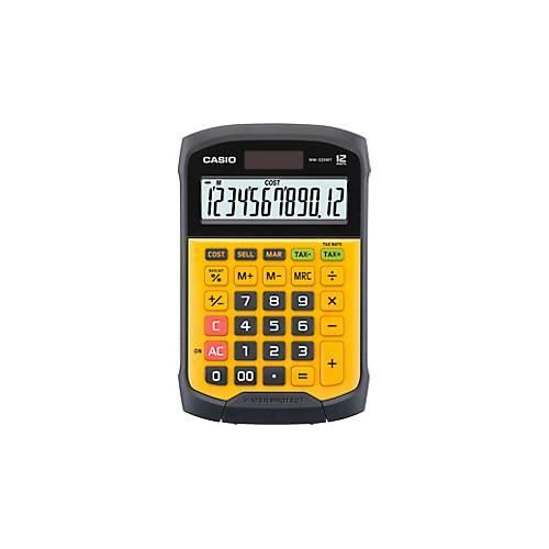 Casio Tischrechner WM-320MT, 12 Stellen, 1 Zeile, LC-Display, Steuerberechnung, Gewinnermittlung, Batterie-/Solarbetrieb, B 109 x H 169 mm, gelb-schwarz