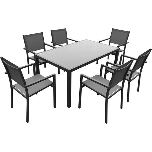 Gartenmöbel BERGAMO aus grauem Textilene 6-Sitzer - Aluminium Anthrazit