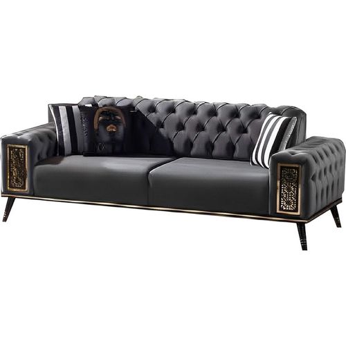 Wohnzimmer 3-Sitzer Dreisatzsofa Polster Möbel Stoff Schwarz Modern Couch