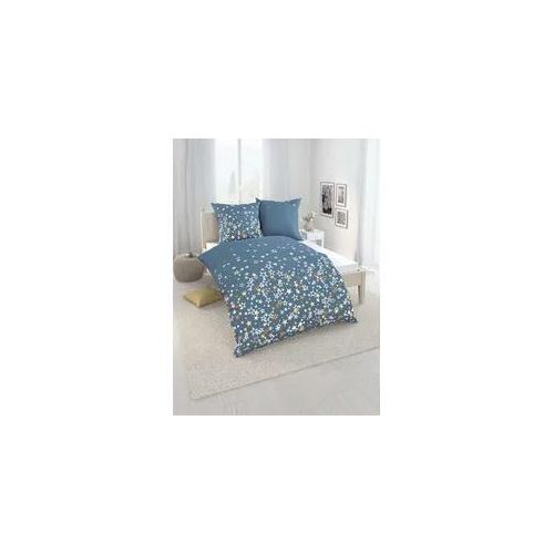 Bettwäsche BIERBAUM Gr. 2, blau (taubenblau, bedruckt), B/L: 155cm x 200cm, Feinbiber, B/L: 80cm x 80cm, 2 Stk., Feinbiber, 100% Baumwolle, Bettwäsche, Bettwäsche