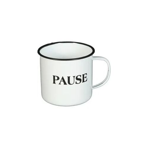 Tasse AMBIENTE HAUS "Becher PAUSE aus Emaille in Antikweiß", weiß, B:14cm H:10cm, Emaille, Trinkgefäße, Tasse