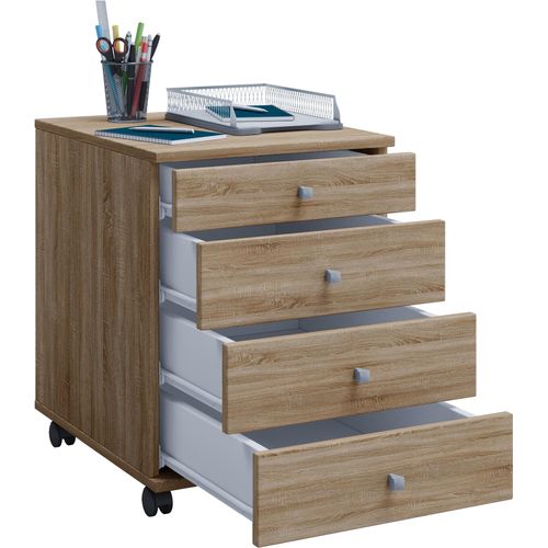 Container VCM "Rollcontainer Bürocontainer Schublade Lona 50 cm", braun (sonoma, eiche (sägerau)), B:42cm T:50cm, Obermaterial: 100% Holz Wood., Rollwagen, Rollcontainer
