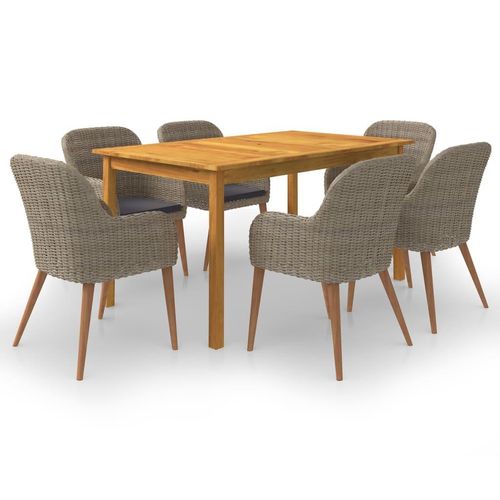 Witterungsbeständige Garten-Essgruppe 6-Sitzer 7-tlg. Akazie Rattan Braun, Tisch 90 cm