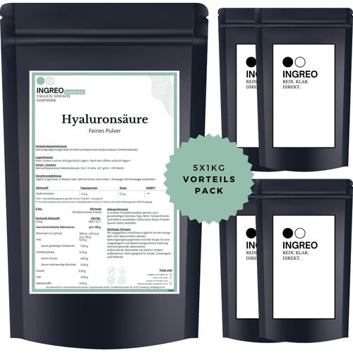 Hyaluronsäure - Natriumhyaluronat - Mittelmolekular (0.8–1.5 mDa, 0.7 g/ml) Feines Pulver (>100 Mesh) – 5kg (5X1kg)