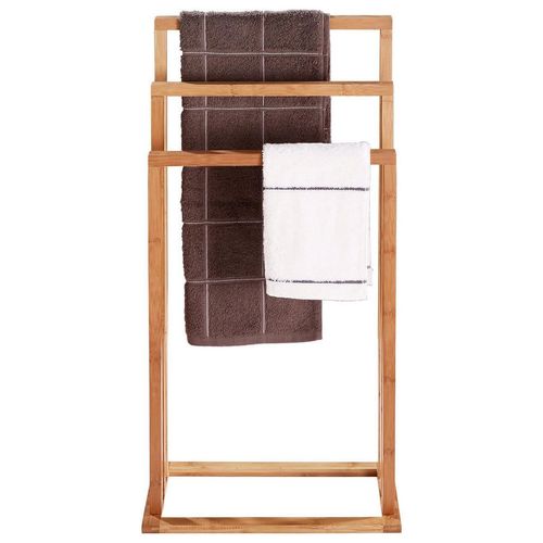 Handtuchhalter, Braun, Holz, Bambus, eckig, 17.5x84x45 cm, Montage ohne Bohren, Badaccessoires, Duschzubehör, Handtuchhalter