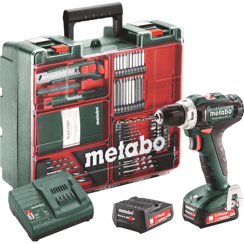 Metabo PowerMaxx BS 12 Set, Elektrischer Schraubendreher, Pistolengriff, 1400 RPM, 1 cm, 1,8 cm, 17 Nm