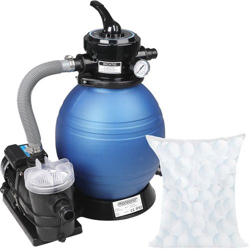 MONZANA® Sandfilteranlage 9.600 L/h Vorfilter 25 Liter Tank 7 Wege Ventil inkl. 1000g Filterbälle Sandfilter Filteranlage