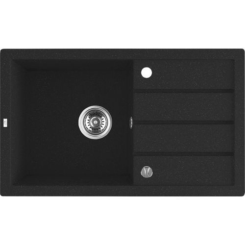 Design Granitspüle 1 Becken mit Abtropffläche Schwarz, Breite :480 mm Länge:790 mm
