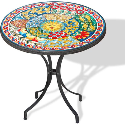 TERRECOTTE DEL SOLE - Tisch aus sizilianischem Lavastein mit original sizilianischer Dekoration Durchmesser 60 cm, von Hand gefertigt und dekoriert., Durchmesser 60 cm